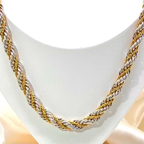 AWA Vintage Monet Gold & Silver Weaved Necklace - Picture 3 of 8